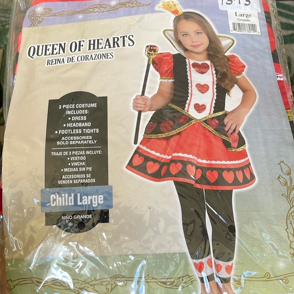 Queen of Hearts Kids Costume - Red and Black Dress with Headband (Child Large)